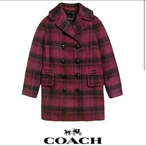 Oversized burgundy plaid coach coat